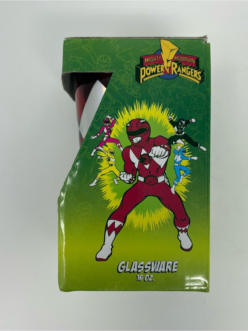 Mighty Morphin Power Rangers Red Ranger Glassware 16 oz Glass Cup 2015 New - Picture 5 of 9